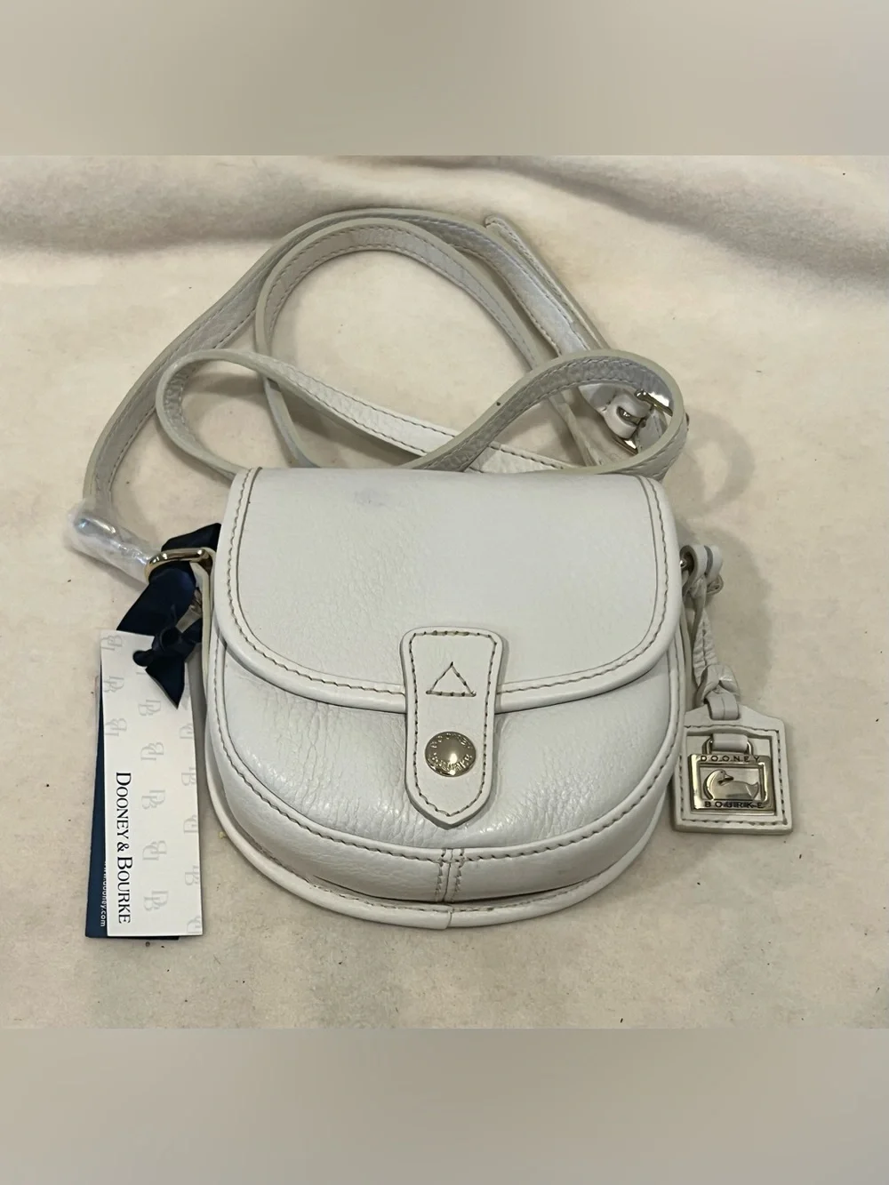 Dooney & Bourke White Pebbled Leather Saddle Crossbody NWT